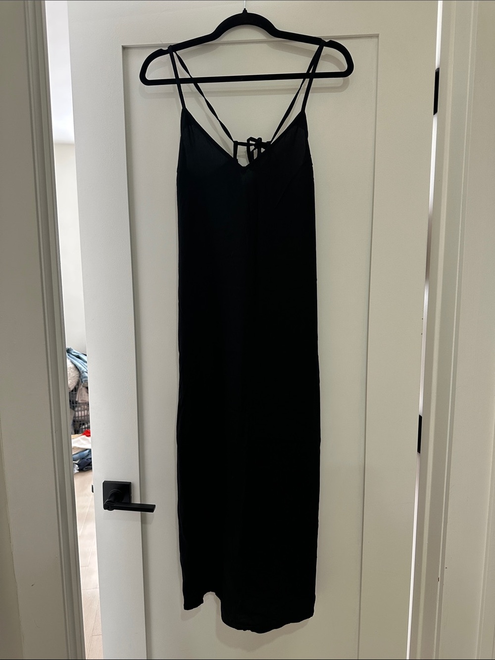Black Slip Midi Dress with Spaghetti Straps